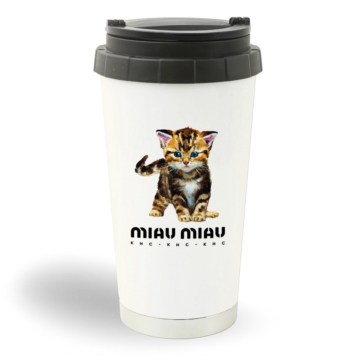 

Термостакан белый CoolPodarok Miau Miau. Кмс-кис-кис