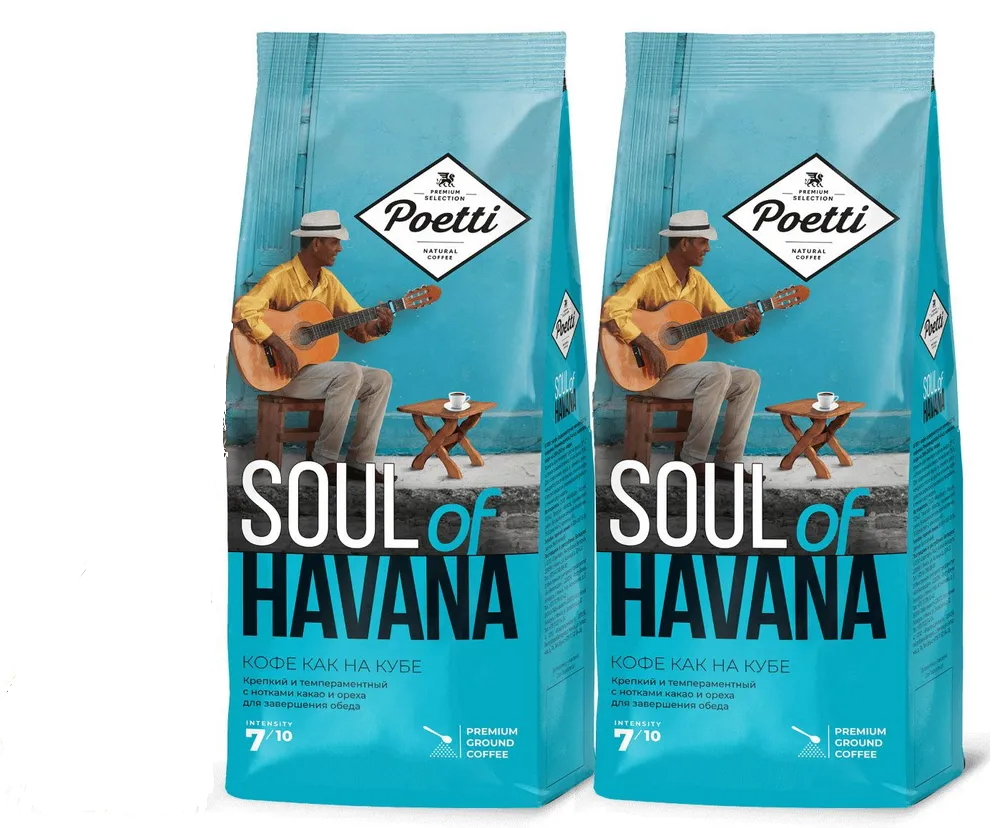Кофе молотый Poetti Soul of Havana с нотками какао и ореха, 200 г х 2 шт