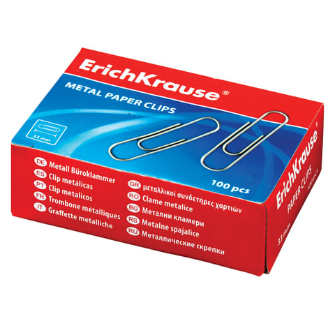 Скрепки ErichKrause, 33 мм, оцинкованные, 100 шт., в картонной коробке, 7856, 10 шт