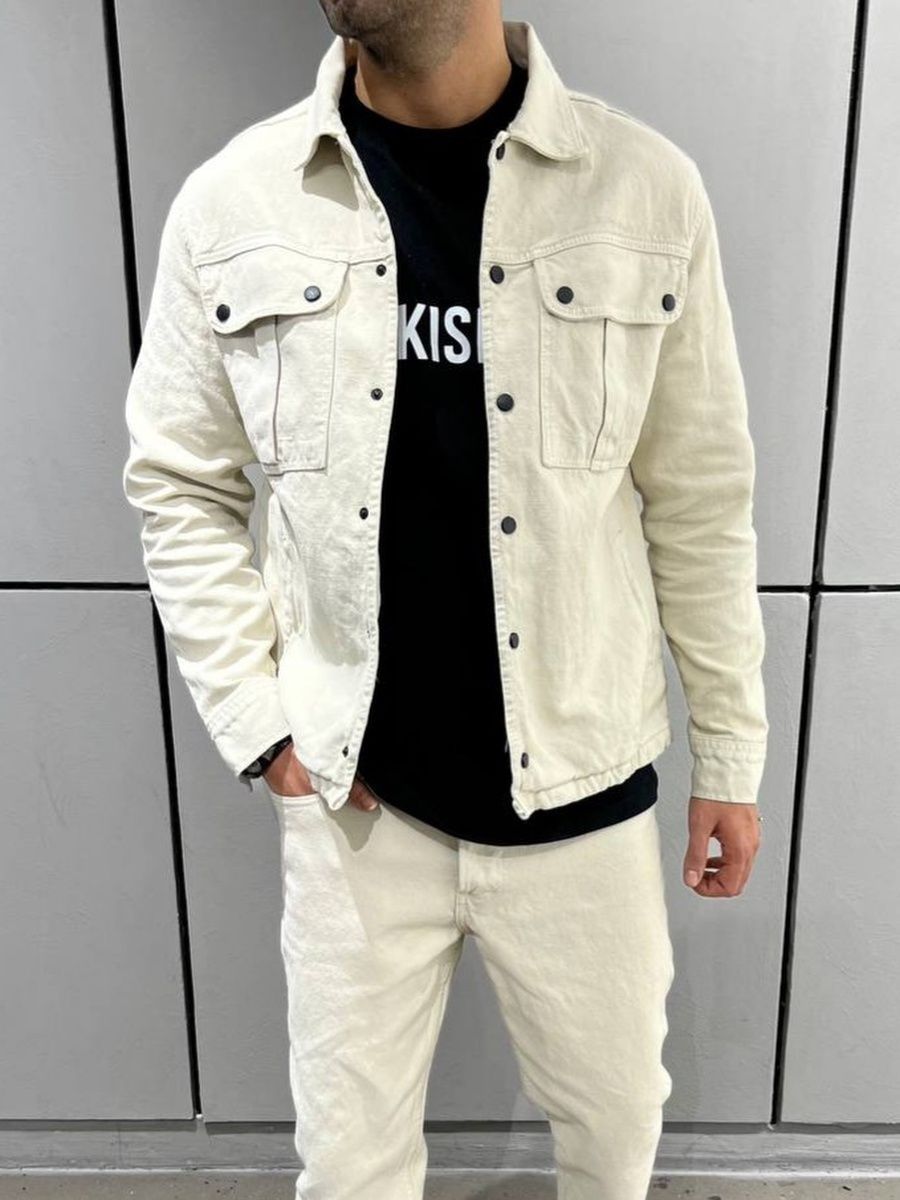 

Джинсовая куртка мужская NoBrand jeans бежевая L, jeans