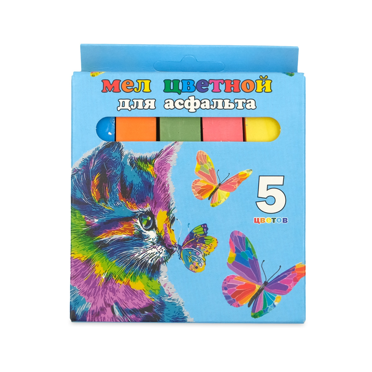 Мел цветной для асфальта Centrum Кот и бабочки, 5 шт