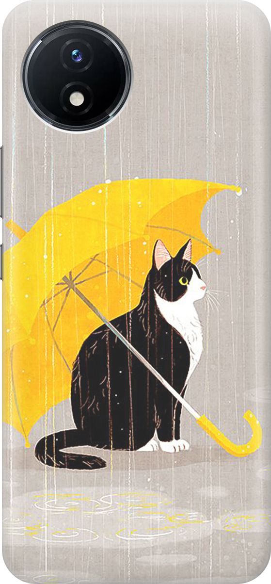 

Силиконовый чехол на Vivo Y02 с принтом "Кот с желтым зонтом", Серый;черный, 157831