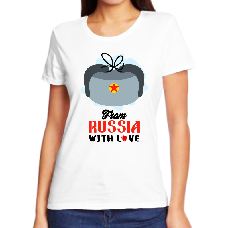 

Футболка женская белая 66 р-р с надписью Россия from Russia with love 3, Белый, fzh_from_russia_with_love_1