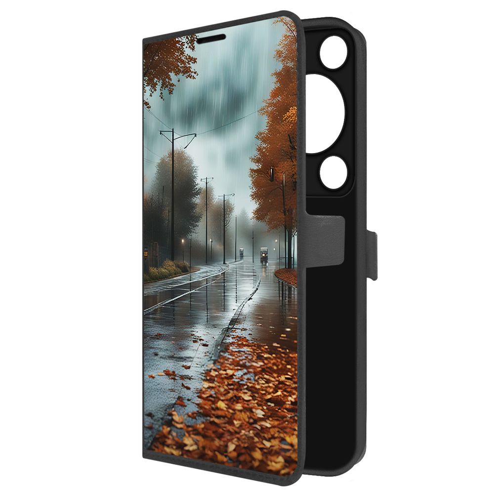 

Чехол-книжка Krutoff Eco Book для Huawei Nova Y72s Осенний дождь (черный)