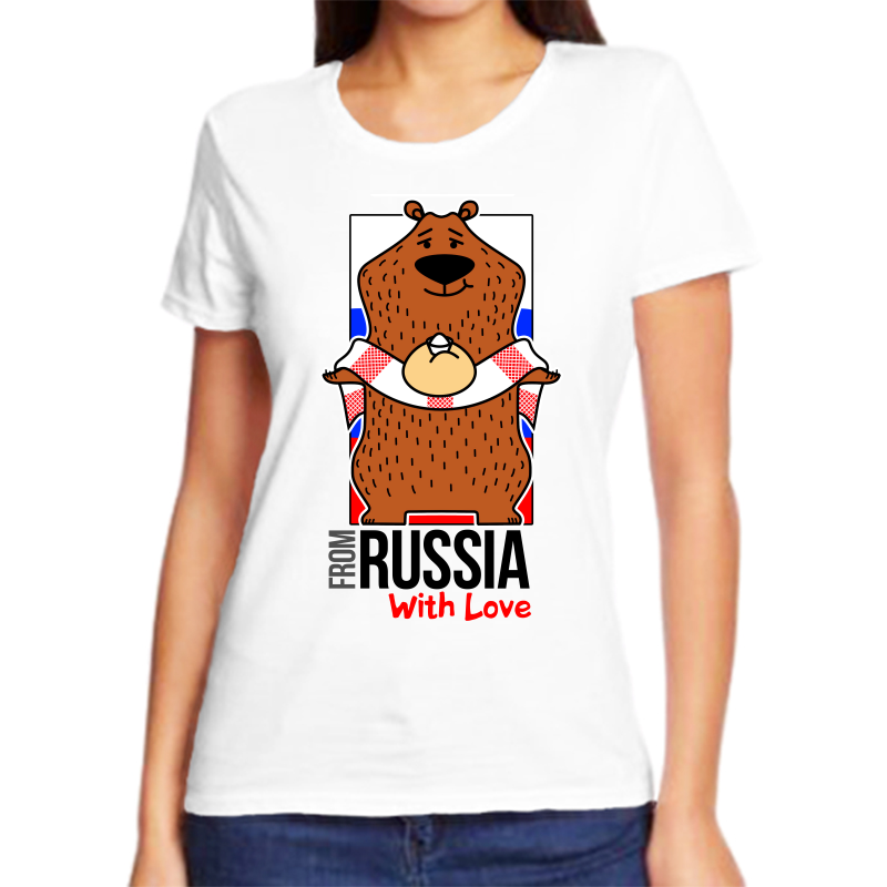 

Футболка женская белая 56 р-р с надписью Россия from Russia with love 4, Белый, fzh_from_russia_with_love_medved