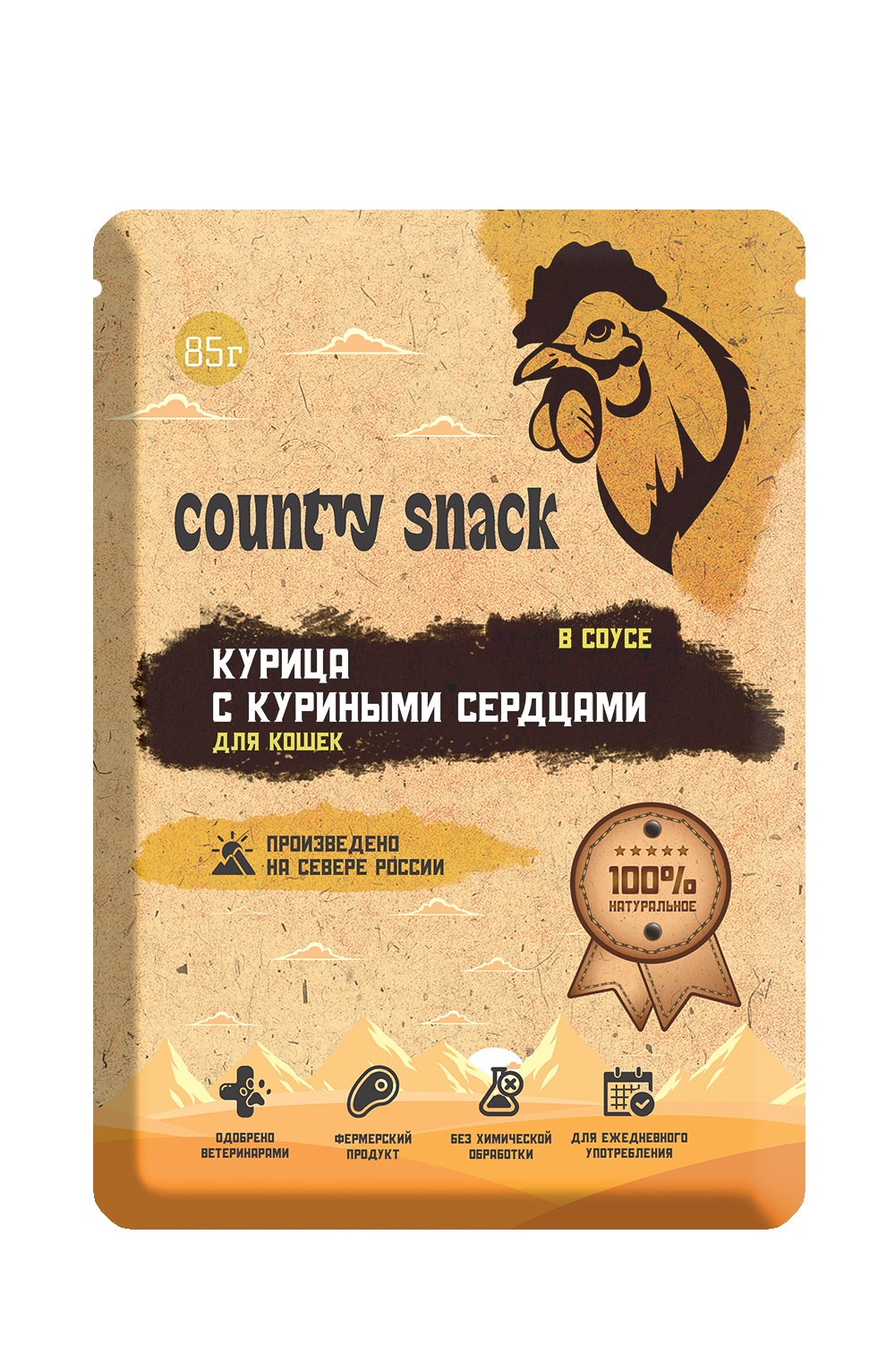 Влажный корм для кошек Country snack курица с куриными сердцами, 85 г