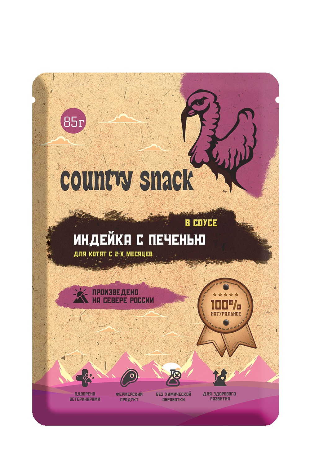 Влажный корм для котят Country snack индейка и печень, 85 г