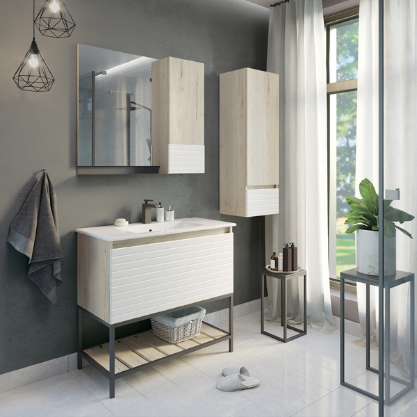 

Тумба-умывальник Comforty Страсбург-90 дуб дымчатый с раковиной Quadro 90, Серый, Страсбург 90
