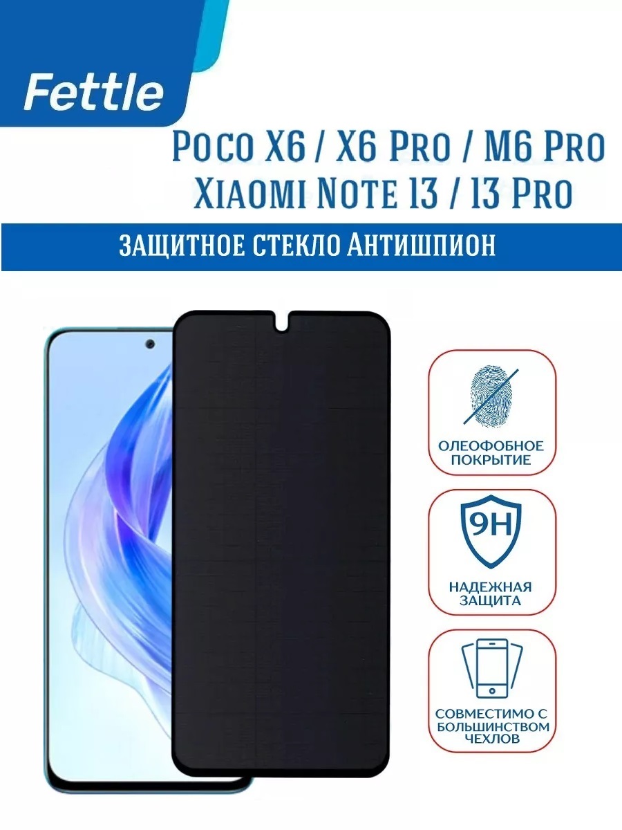 Защитное стекло Антишпион для Poco X6 - X6 Pro - M6 Pro