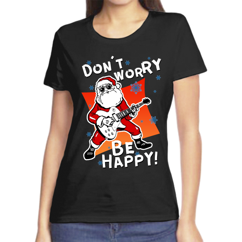 

Футболка женская черная 44 р-р новогодняя dont worry be happy, Черный, fzh_dont_worry_be_happy