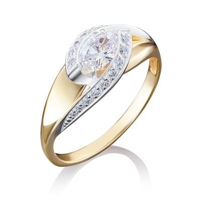 

Кольцо из комбинированного золота с фианитом р. 17 PLATINA jewelry 01-4937-00-501-1121-38, 01-4937-00-501-1121-38