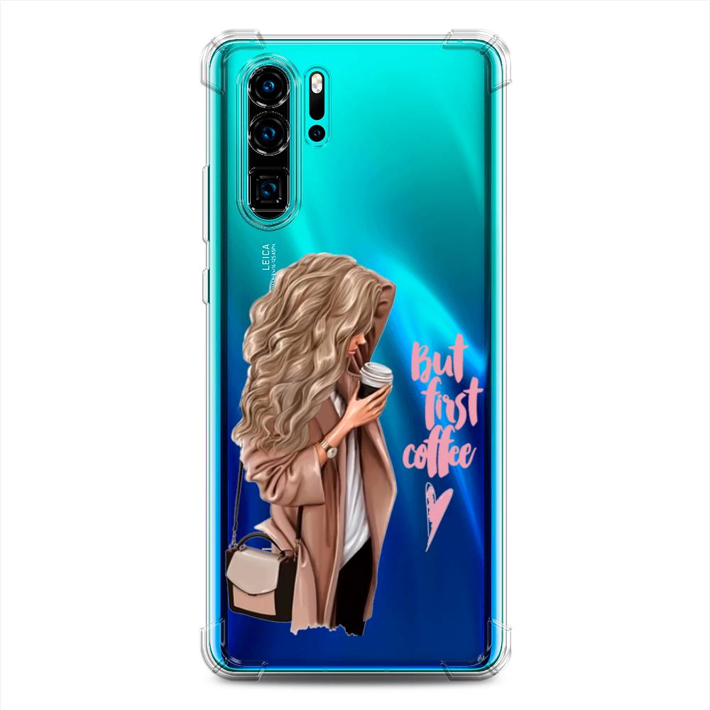 фото Противоударный силиконовый чехол "девушка с кофе" на huawei p30 pro awog