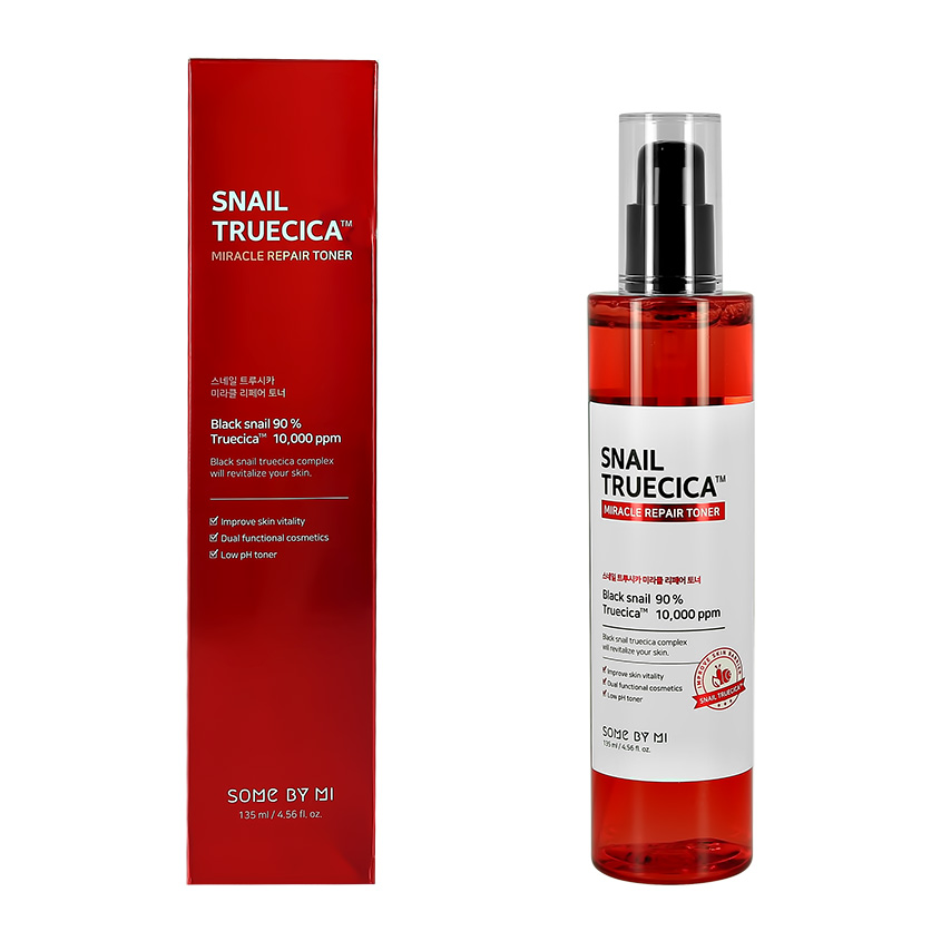 Тонер с муцином чёрной улитки Some By Mi Snail truecica miracle repair toner, 135 мл some by mi пузырьковая маска пенка с экстрактом зеленого чая для очищения кожи лица 120 мл