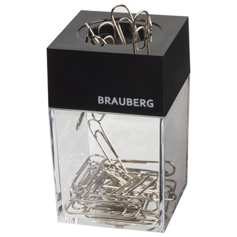 Скрепочница магнитная Brauberg с 30 скрепками, прозрачный корпус, 225189, 6 шт