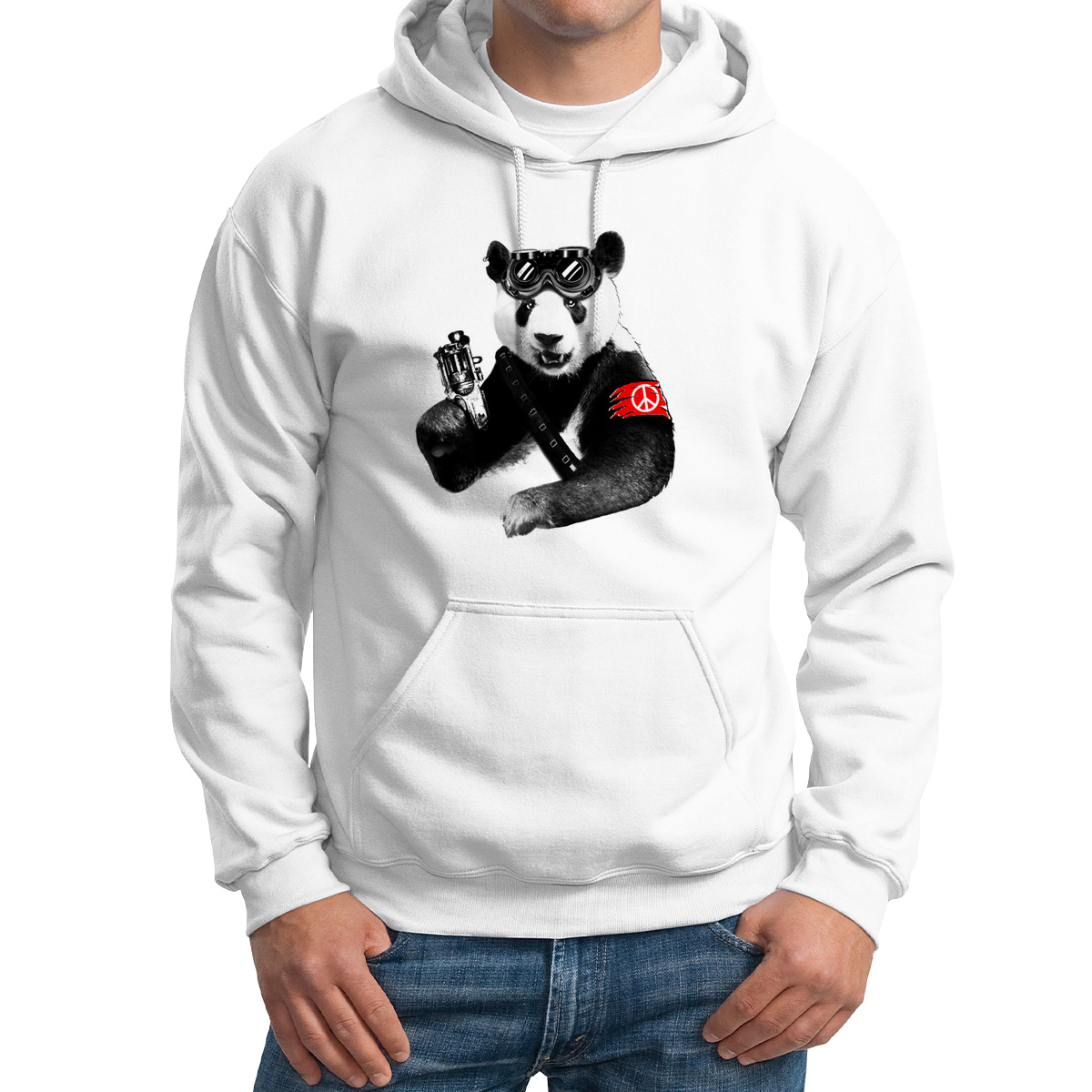

Худи унисекс CoolPodarok Панда с пистолетом символика белое 64 RU, 4M015672