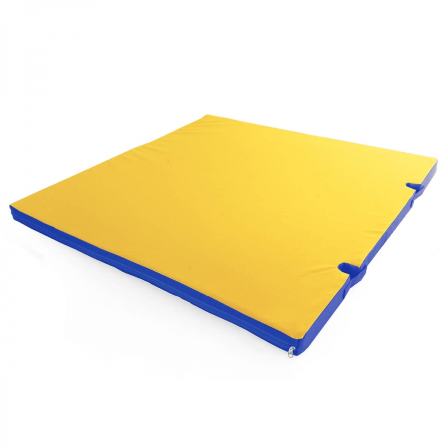 Мат гимнастический Maksi-sale не складной с вырезом 100х100х8 см желтый синий