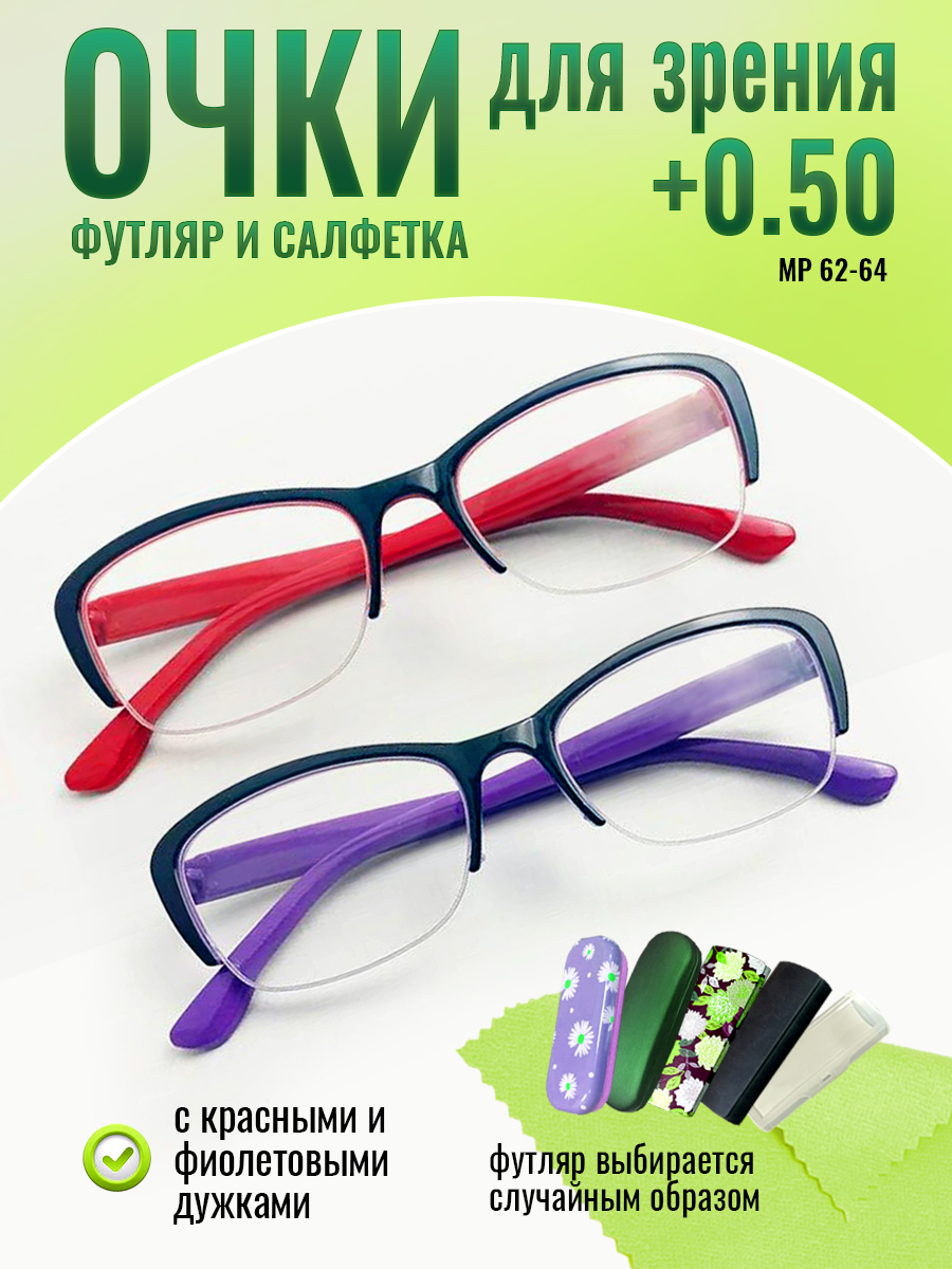 

Очки для чтения корригирующие для зрения optika brand красные фиолетовые +0.50, 0057-fiol-kras