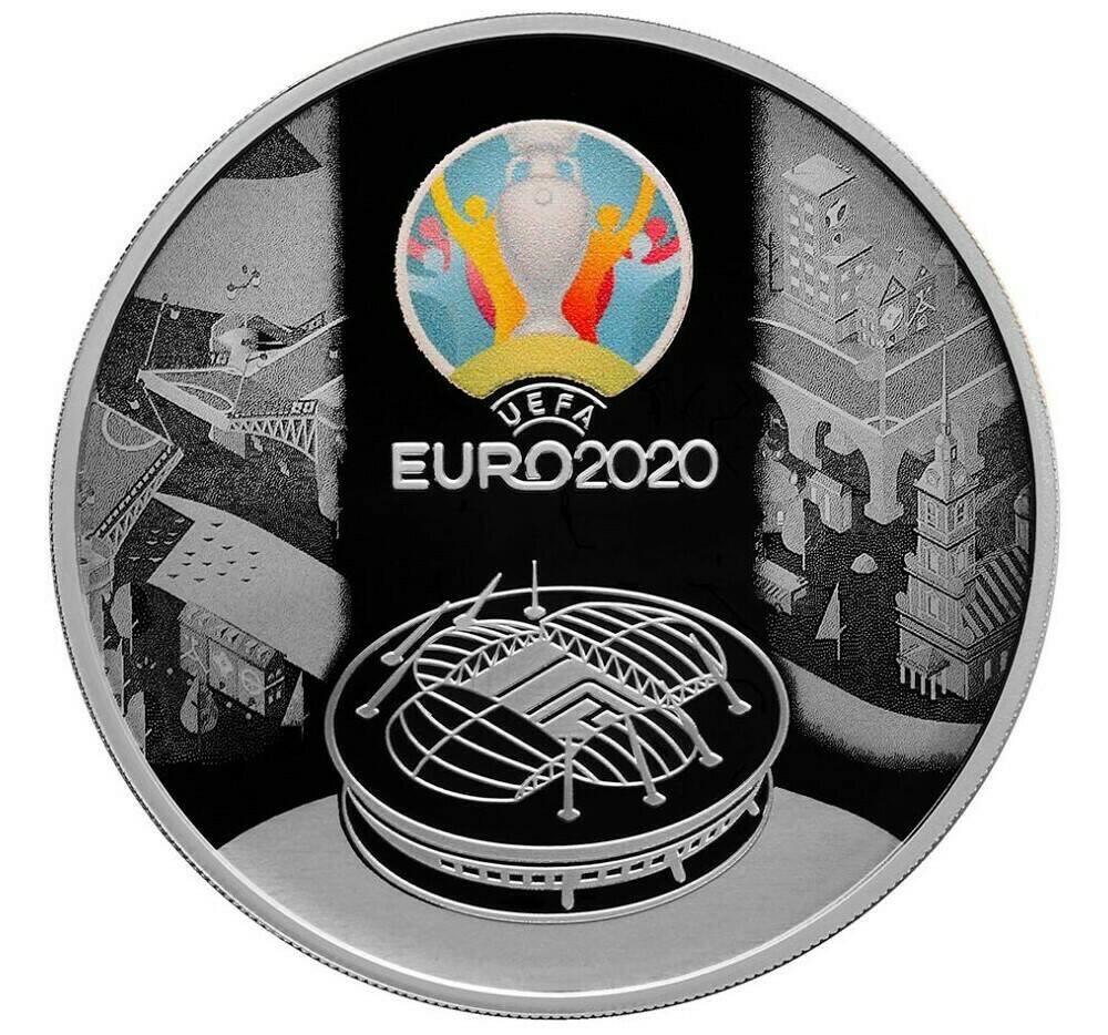 

Серебряная монета 3 рубля 925 пробы (31,1 г чистого серебра), кубок UEFA EURO-2020, 2021 г
