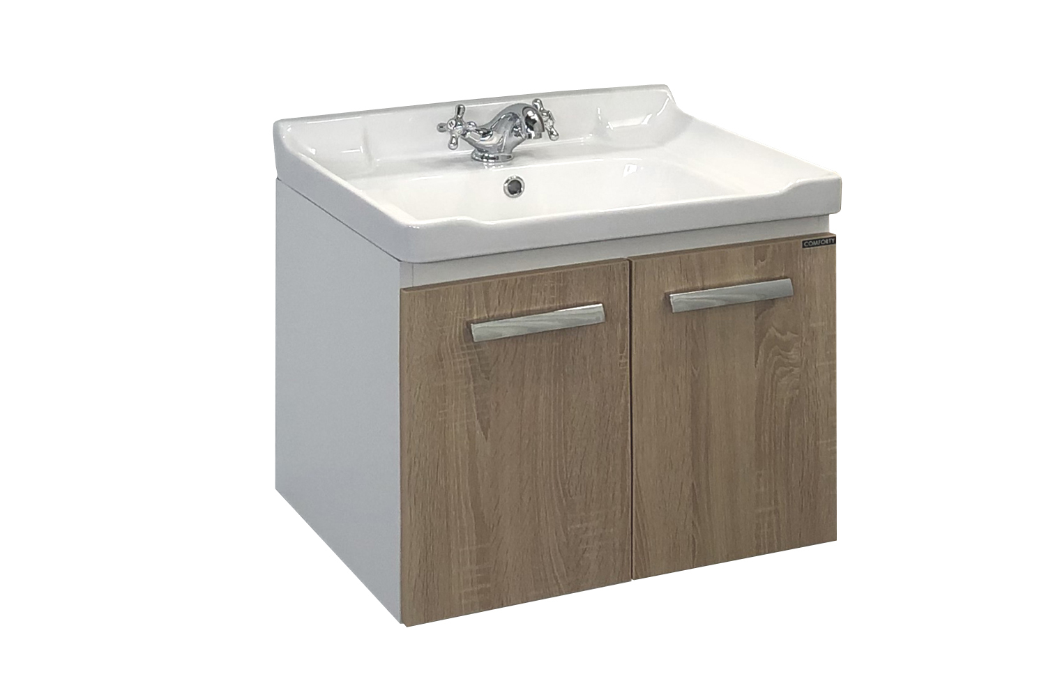 

Тумба-умывальник Comforty Рига-60 дуб сонома с раковиной 9335-60, Коричневый, Рига 60