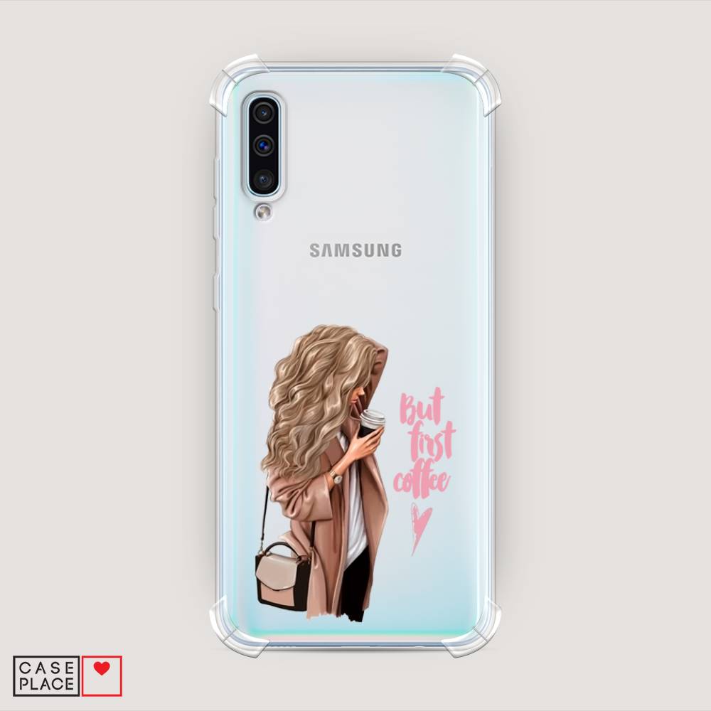 фото Противоударный силиконовый чехол "девушка с кофе" на samsung galaxy a30s awog