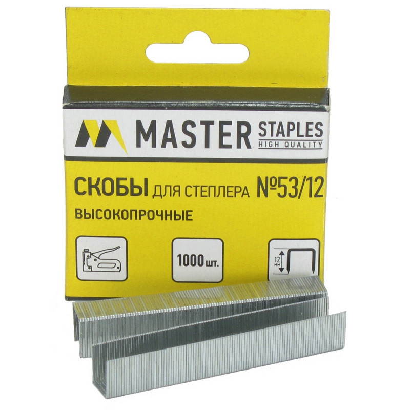 

Скобы для степлера тип 53 12мм 1000шт (СМ53-12Б) Master 759279, Серебристый