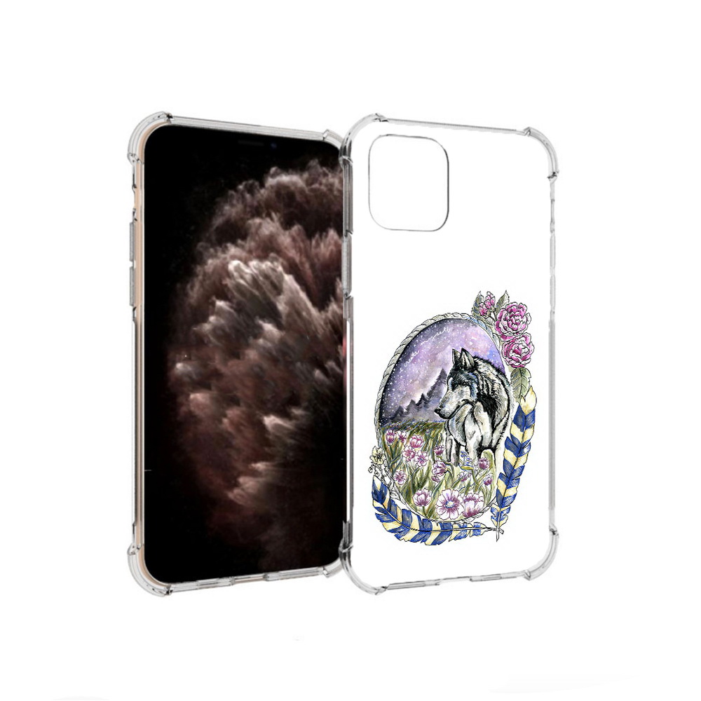 

Чехол MyPads Tocco для Apple iPhone 11 Pro нарисованный волк в цветах с перьями, Прозрачный, Tocco