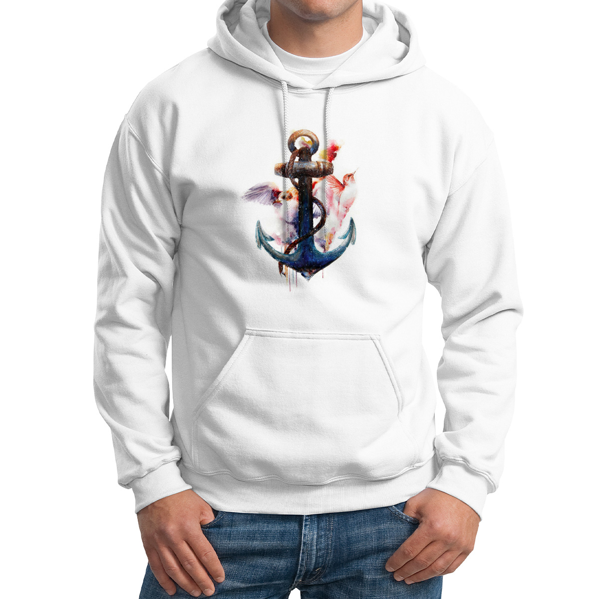 

Худи унисекс CoolPodarok Якорь и колибри белое 64 RU, 4M015816