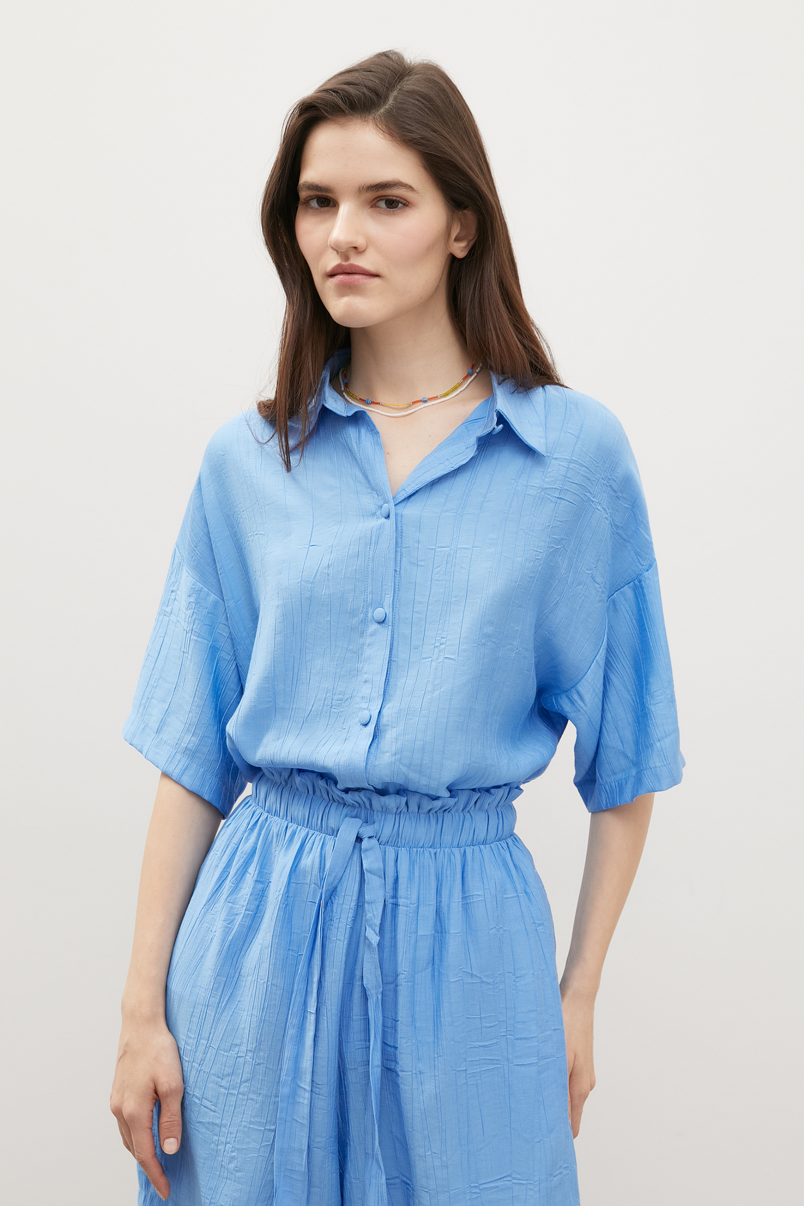 

Рубашка женская Finn Flare FSD11033 синяя L, Синий, FSD11033