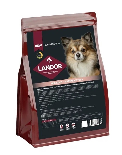 Сухой корм для собак Landor Adult Dog для мелких пород, с индейкой и уткой, 3 кг