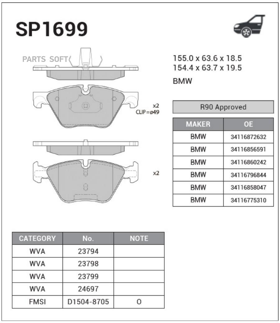 

Тормозные колодки Sangsin brake передние дисковые SP1699