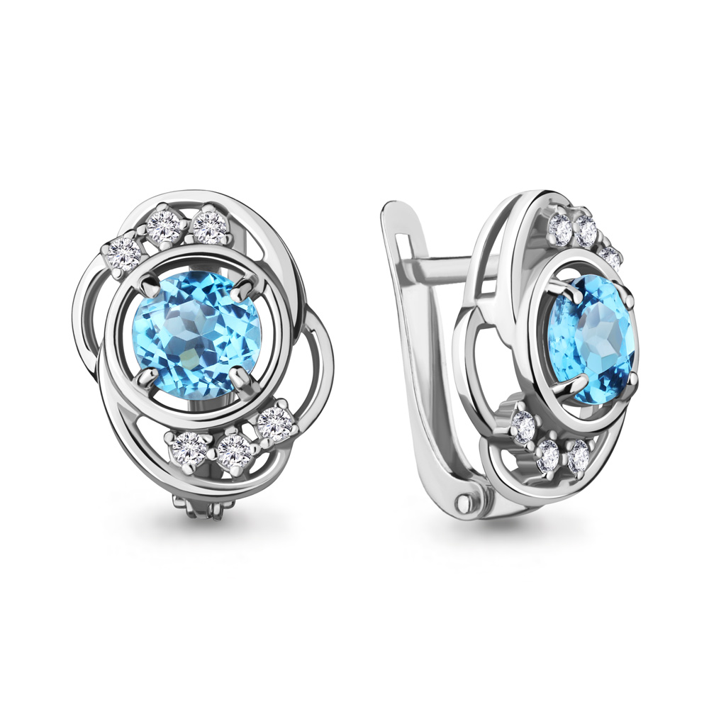 

Серьги из серебра с топазом/фианитом Aquamarine 4741605А_925_р, 4741605А_925_р