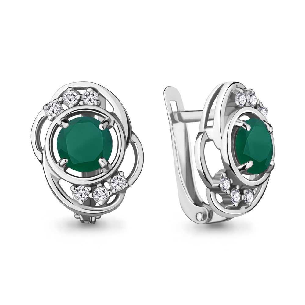

Серьги из серебра с агатом/фианитом Aquamarine 4741609А_925_р, 4741609А_925_р