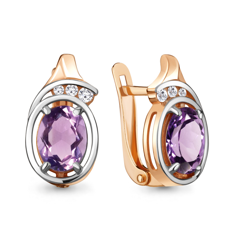 

Серьги из серебра с аметистом/фианитом Aquamarine 4741704А_925_з, 4741704А_925_з