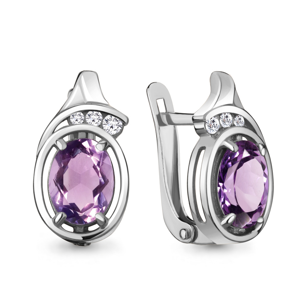 

Серьги из серебра с аметистом/фианитом Aquamarine 4741704А_925_р, 4741704А_925_р