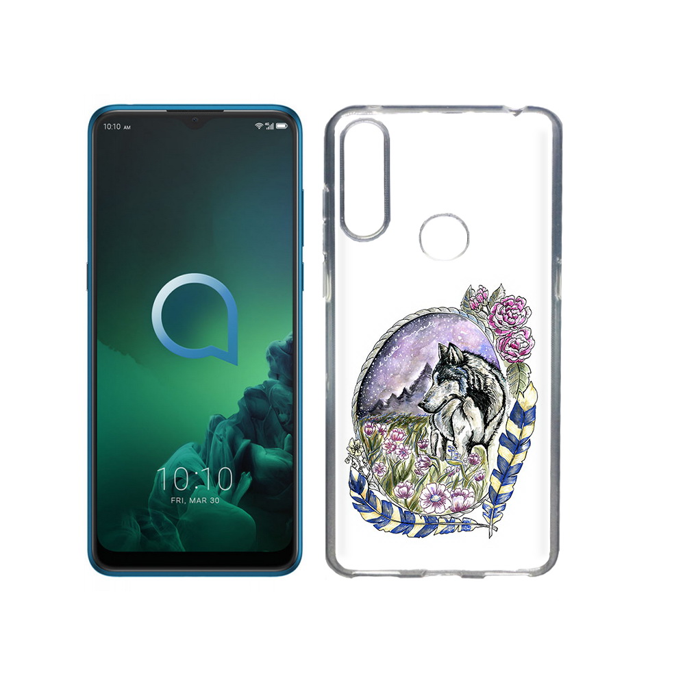 

Чехол MyPads Tocco для Alcatel 3X нарисованный волк в цветах с перьями (PT227136.670.509), Прозрачный, Tocco