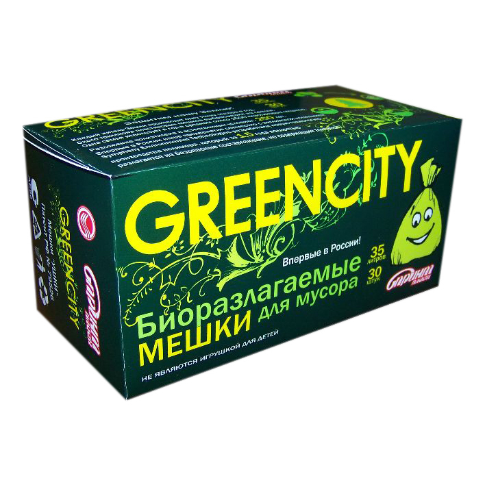 

Мешки для мусора Спринт-Пласт Greencity биоразлагаемые с завязками уши 35 л фисташка 30 шт
