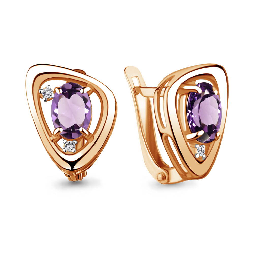 

Серьги из серебра с аметистом/фианитом Aquamarine 4742004А_925_з, 4742004А_925_з