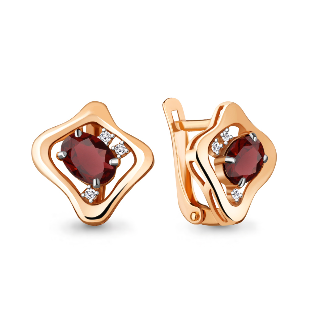 

Серьги из серебра с гранатом/фианитом Aquamarine 4742103А_925_з, 4742103А_925_з