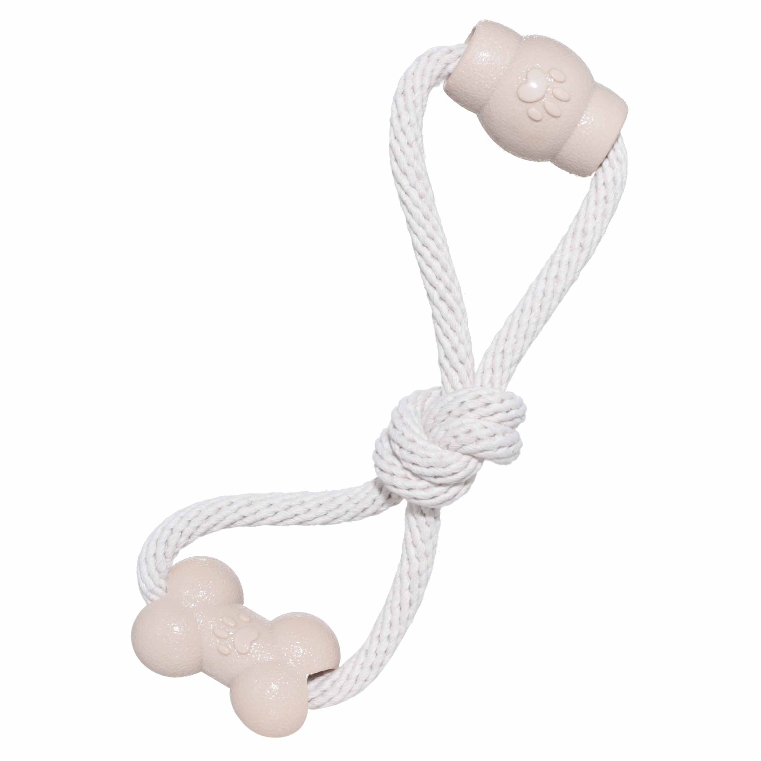 

Игрушка для собак Kuchenland Playful pet Кость и бочка на канате 28 см бежевая