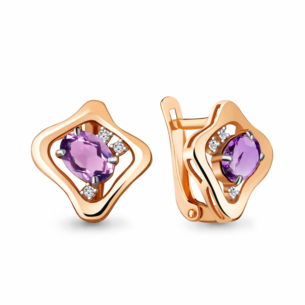 

Серьги из серебра с аметистом/фианитом Aquamarine 4742104А_925_з, 4742104А_925_з