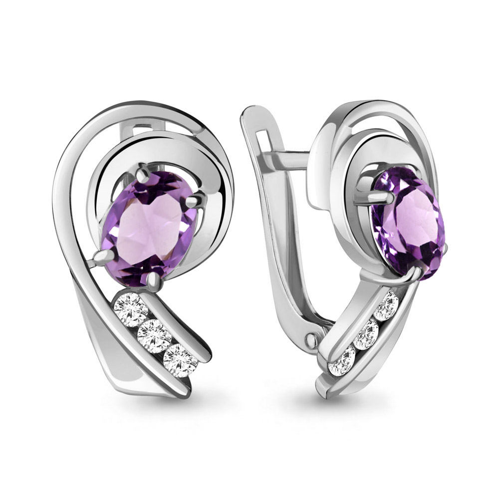 

Серьги из серебра с аметистом/фианитом Aquamarine 4742304А_925_р, 4742304А_925_р
