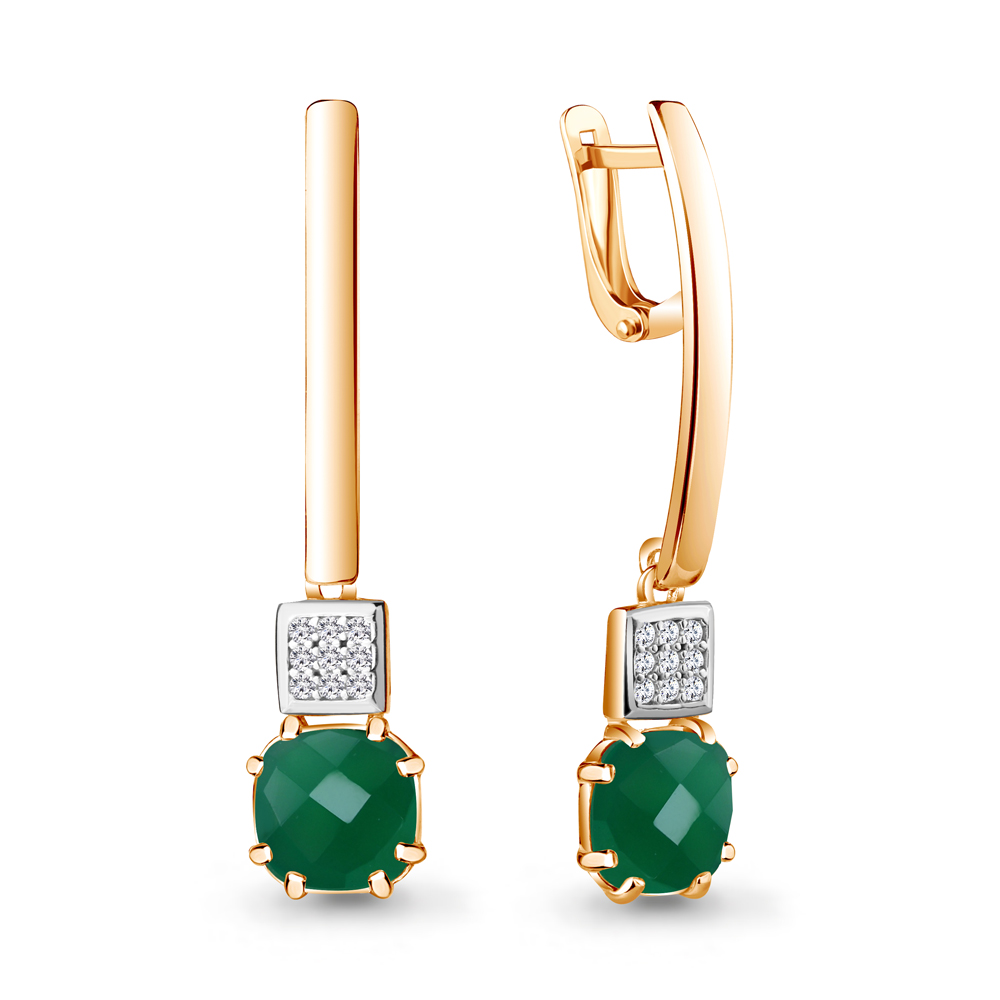 

Серьги подвески из серебра с агатом/фианитом Aquamarine 4742609А_925_з, 4742609А_925_з