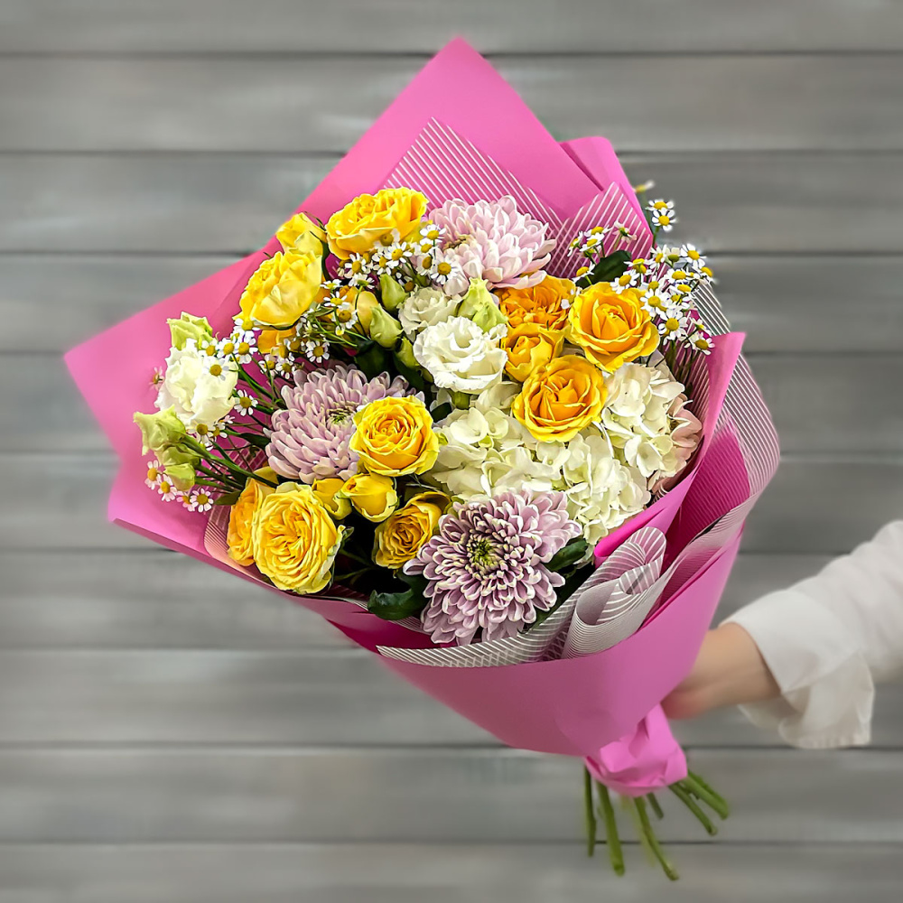 

Букет цветов Букет Маркет роза гортензия хризантема 50 см разноцветный