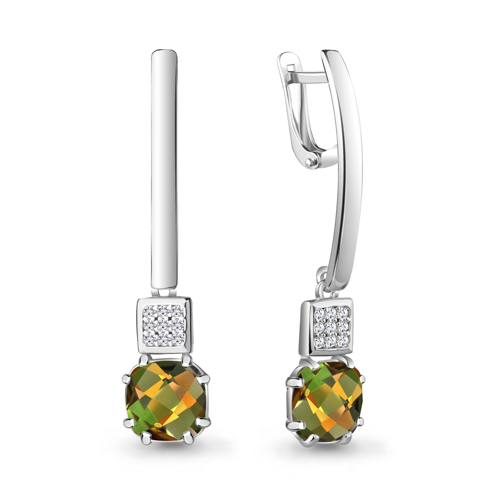 

Серьги подвески из серебра с султанитом искусственным/фианитом Aquamarine 4742619А_925_р, 4742619А_925_р