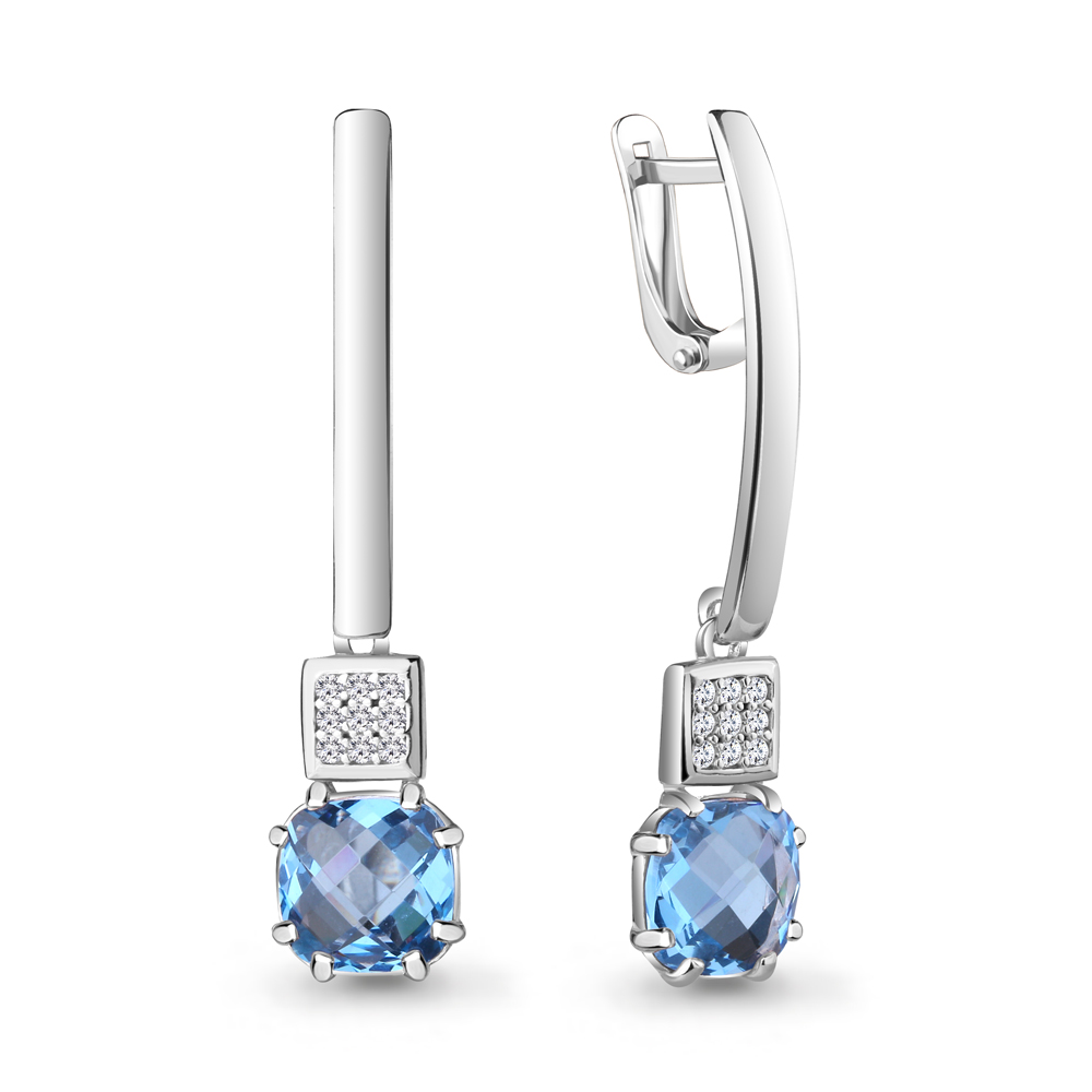 

Серьги подвески из серебра с топазом искусственным/фианитом Aquamarine 4742692А_925_р, 4742692А_925_р