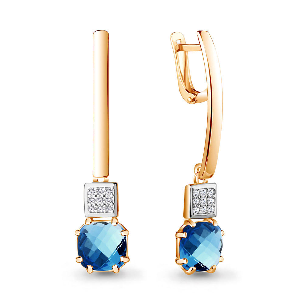 

Серьги подвески из серебра с топазом искусственным/фианитом Aquamarine 4742693А_925_з, 4742693А_925_з