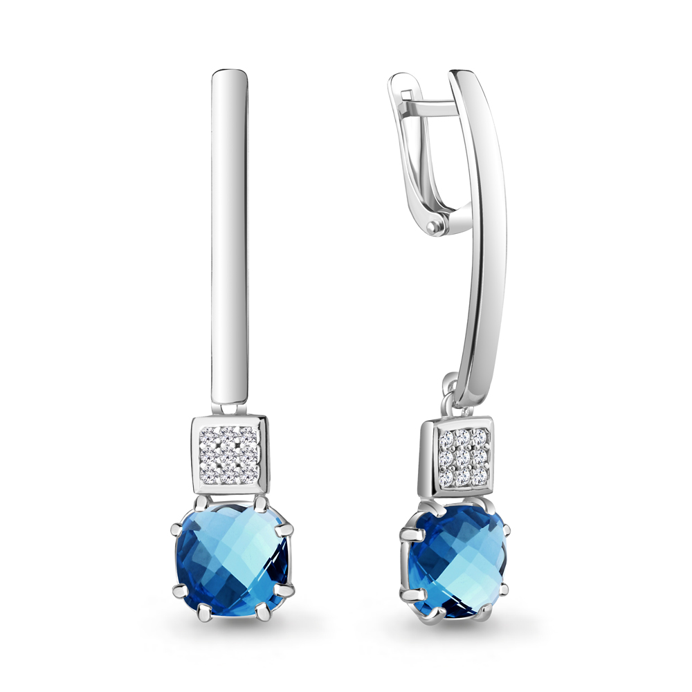 

Серьги подвески из серебра с топазом искусственным/фианитом Aquamarine 4742693А_925_р, 4742693А_925_р