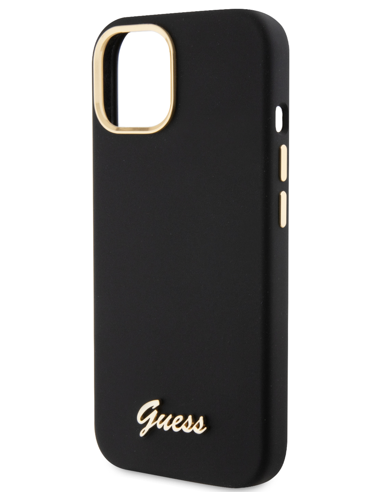 Чехол Guess для iPhone 15 Plus силиконовый Soft-touch с защитой камеры, черный