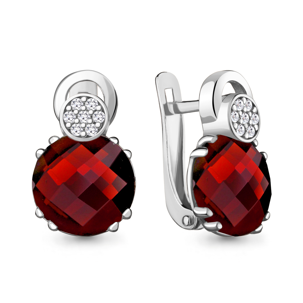 

Серьги из серебра с гранатом искусственным/фианитом Aquamarine 4742885А_925_р, 4742885А_925_р