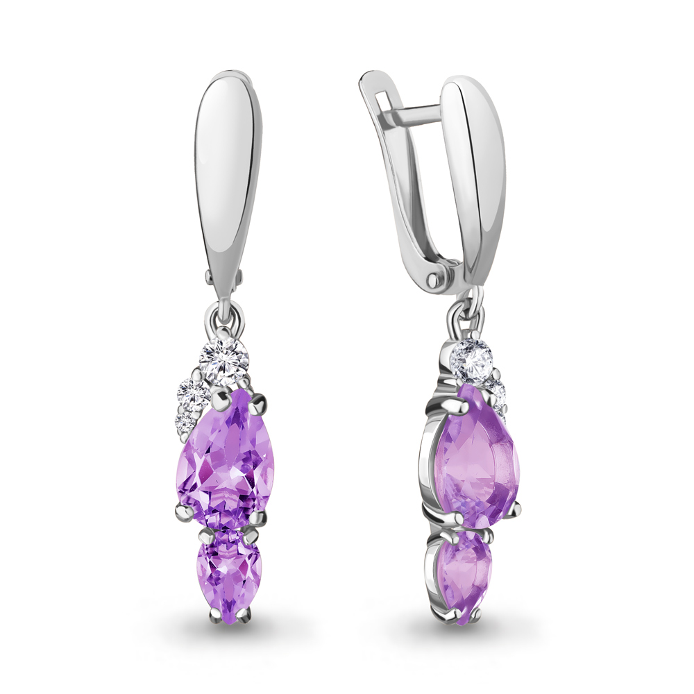 

Серьги подвески из серебра с аметистом/фианитом Aquamarine 4743304А_925_р, 4743304А_925_р